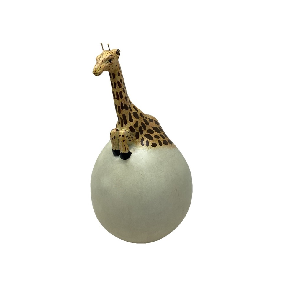 Giraffe In Egg Ceramic Sculpture Figurine 9" Tall 5" Round Base Hand Painted
